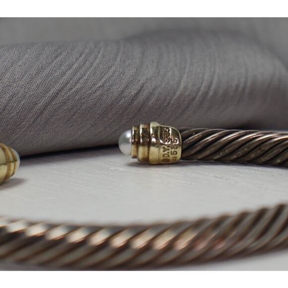 David Yurman Sterling Silver & 14k Pearl Cable Bracelet 28.62G/ 4.7mm - Picture 3 of 7